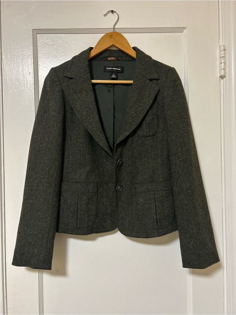 Club Monaco Women's Charcoal Gray Tailored Wool-Blend Blazer